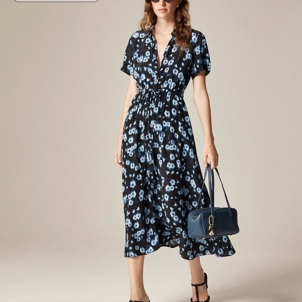 J Crew Cerise shirt-dress in blurry floral crepe de chine CQ107 Size 8 NWT Blue